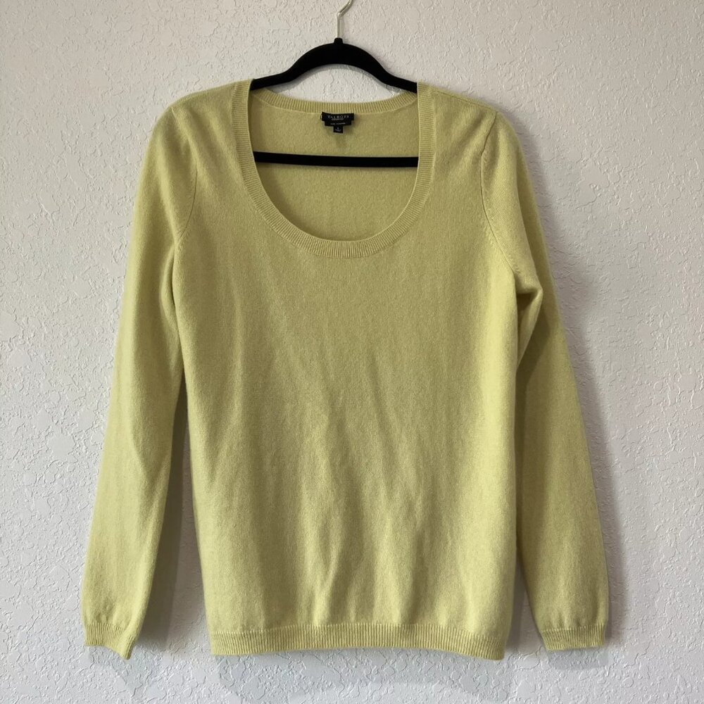 Talbots Womens Cashmere Sweater Size Large Yellow-Green Long Sleeve Scoop Neck